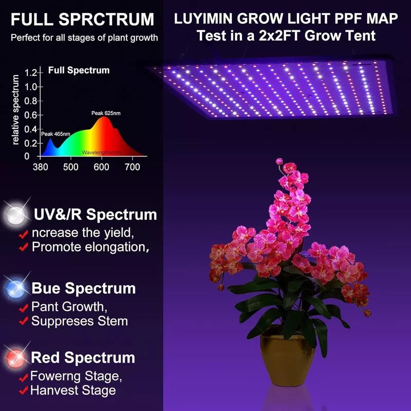 UV-IR Included Hanging Grow Lights for Indoor Plants Seedling 1000W