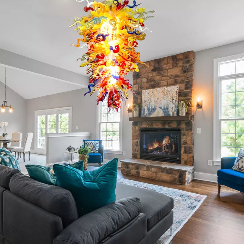 Luxury High Ceiling Lights Blown Glass Pendant Light Chandelier