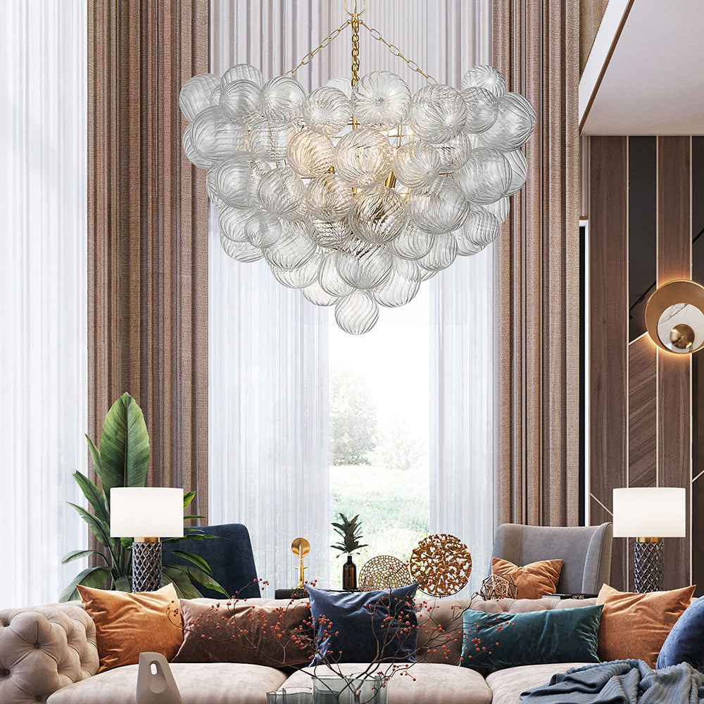 Talia Style Bubbles Chandelier Clear Ball Swirled Texture D36" X H38"-T4