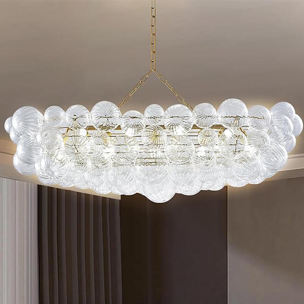 Bubbles Chandelier Talia Style Ribbed Clear Globes Rectangular Shape-T6
