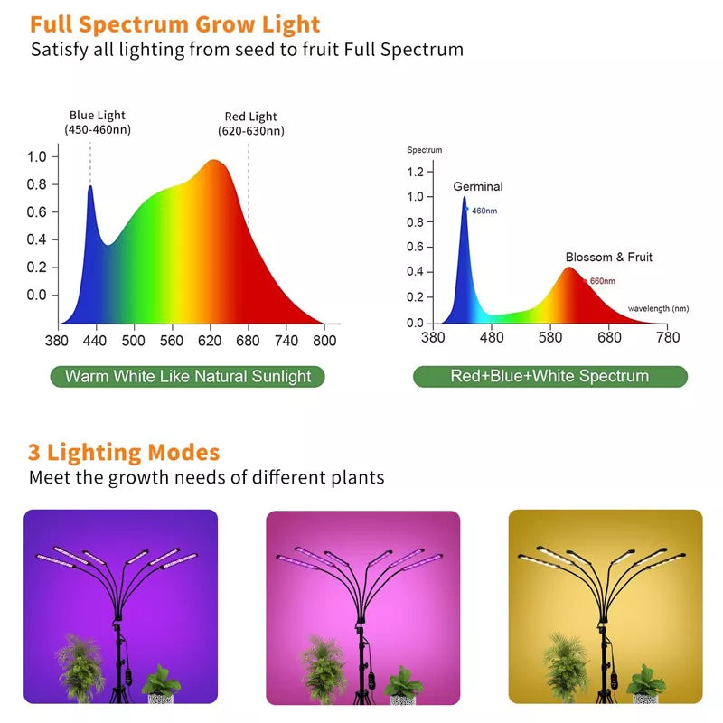 6 Heads LED Floor Plant Lights for Indoor Growing with Clip & Adjustable Stand -A6