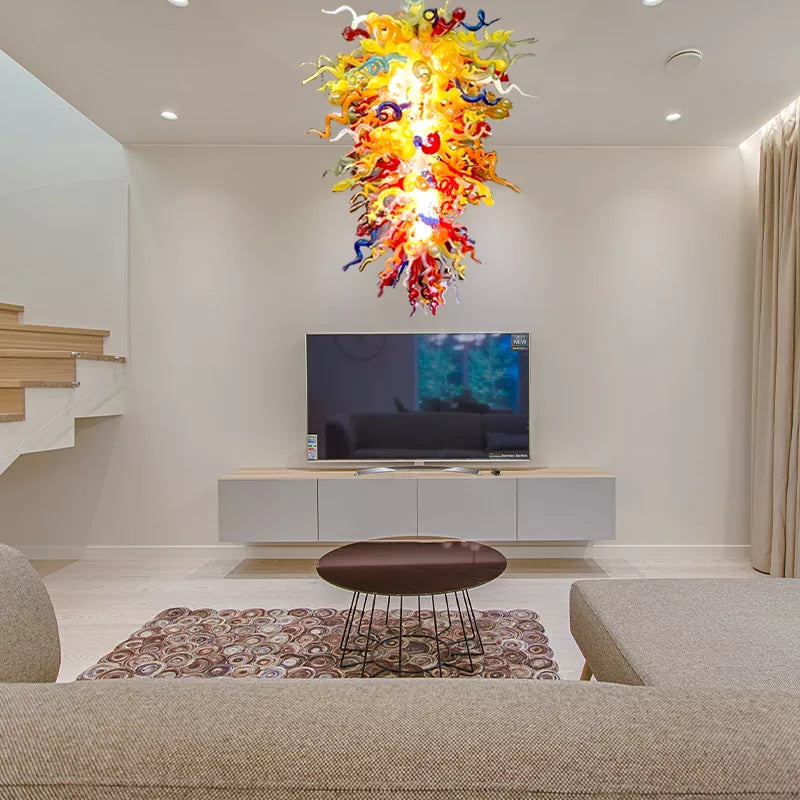 Luxury High Ceiling Lights Blown Glass Pendant Light Chandelier