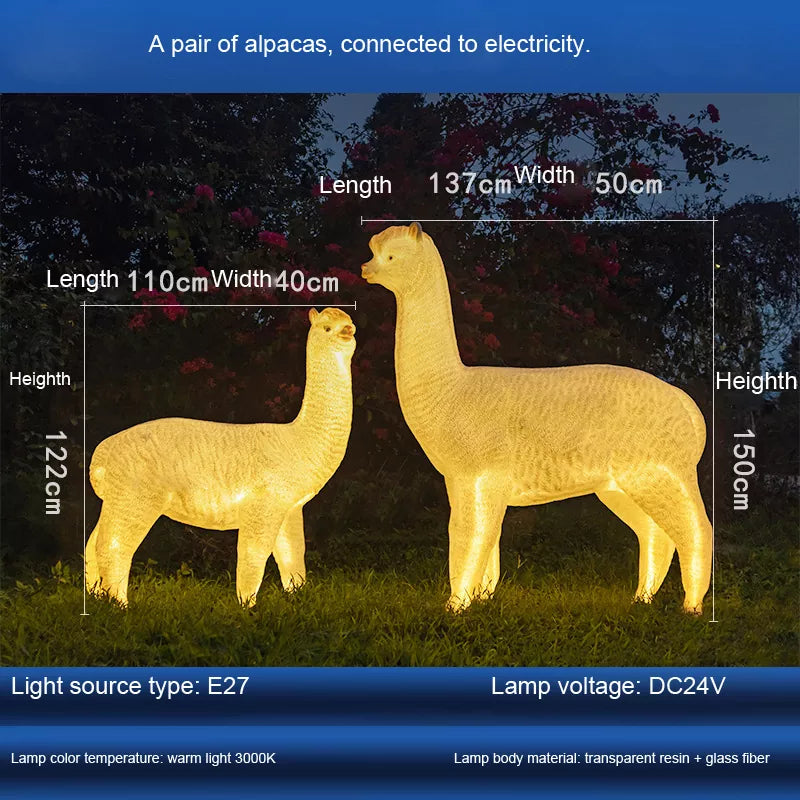 High Quality Outdoor LED Decorations Fiber Glass 3d Alpaca Luminous Motif Light