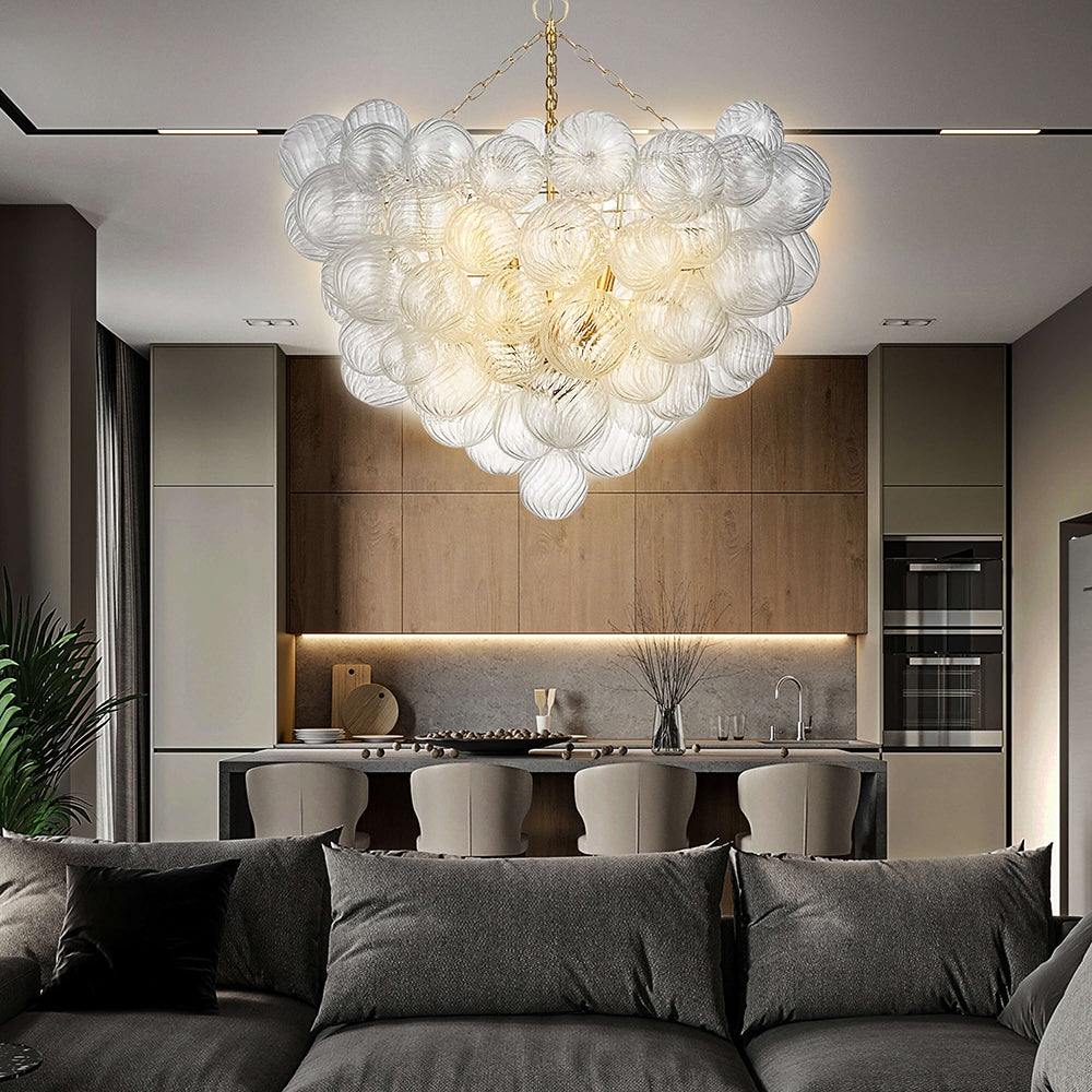 Talia Style Bubbles Chandelier Clear Ball Swirled Texture D36" X H38"-T4