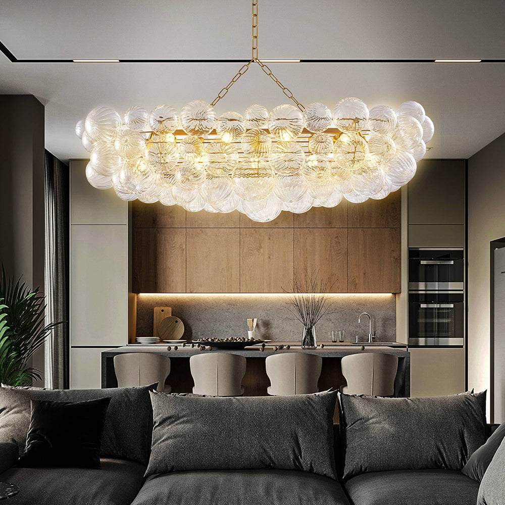 Bubbles Chandelier Talia Style Ribbed Clear Globes Rectangular Shape-T6
