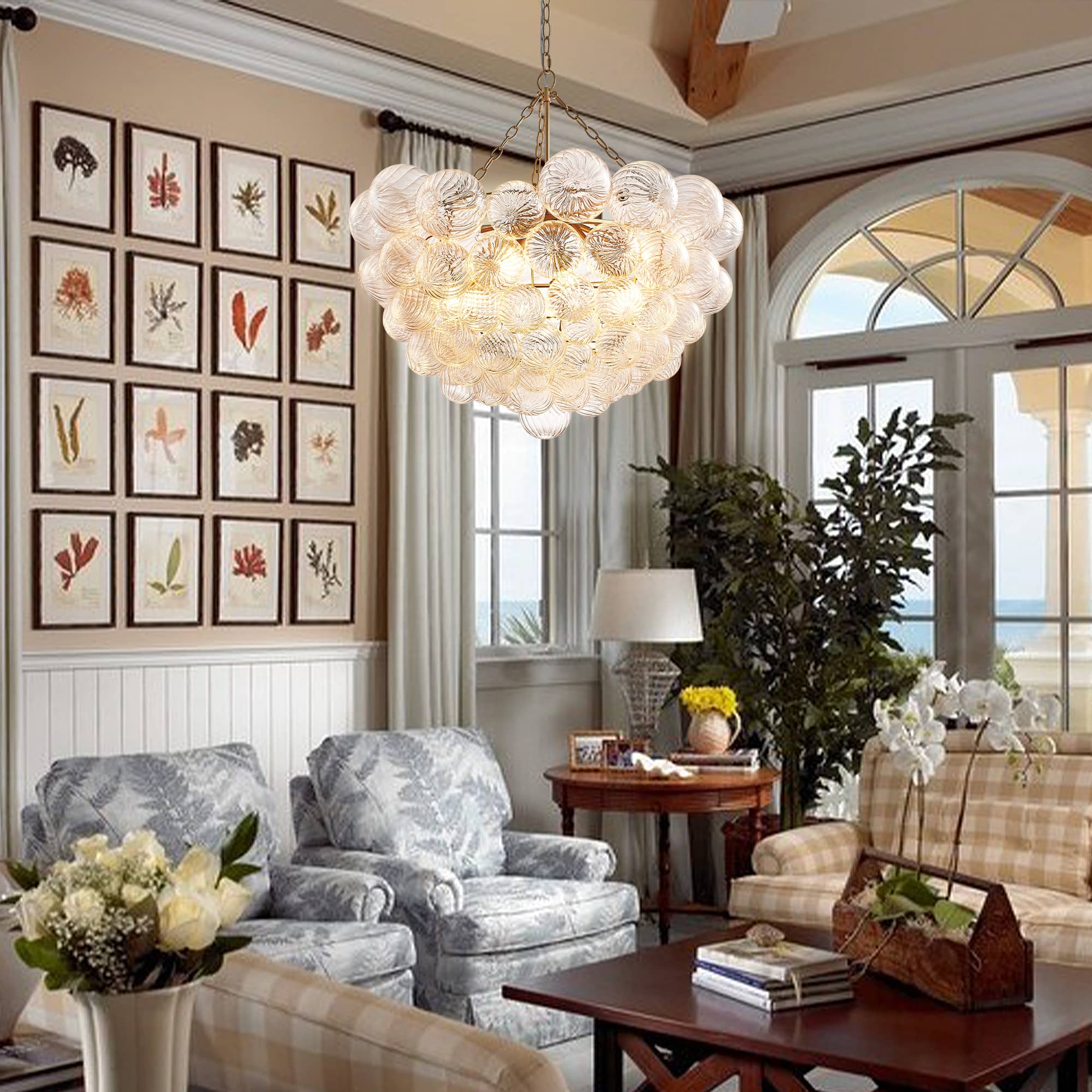 Modern Glass Bubble Chandelier Tower Lilia Style D32" X H24"-T3
