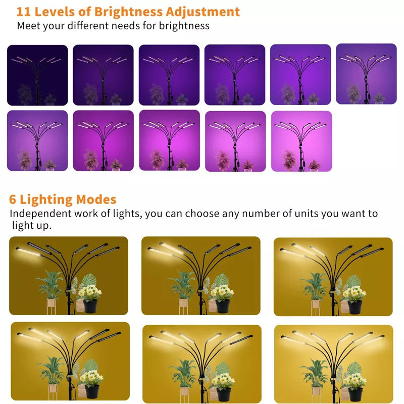 6 Heads LED Floor Plant Lights for Indoor Growing with Clip & Adjustable Stand -A6