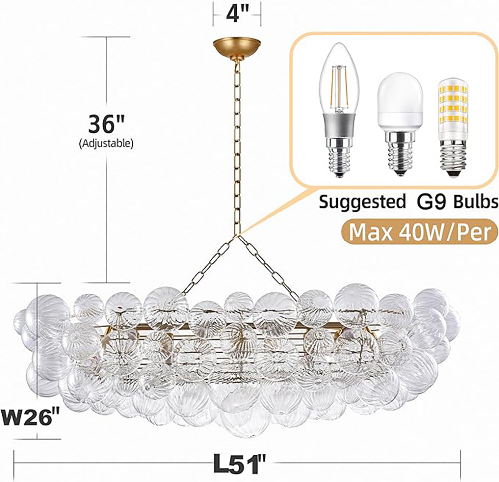 Bubbles Chandelier Talia Style Ribbed Clear Globes Rectangular Shape-T6