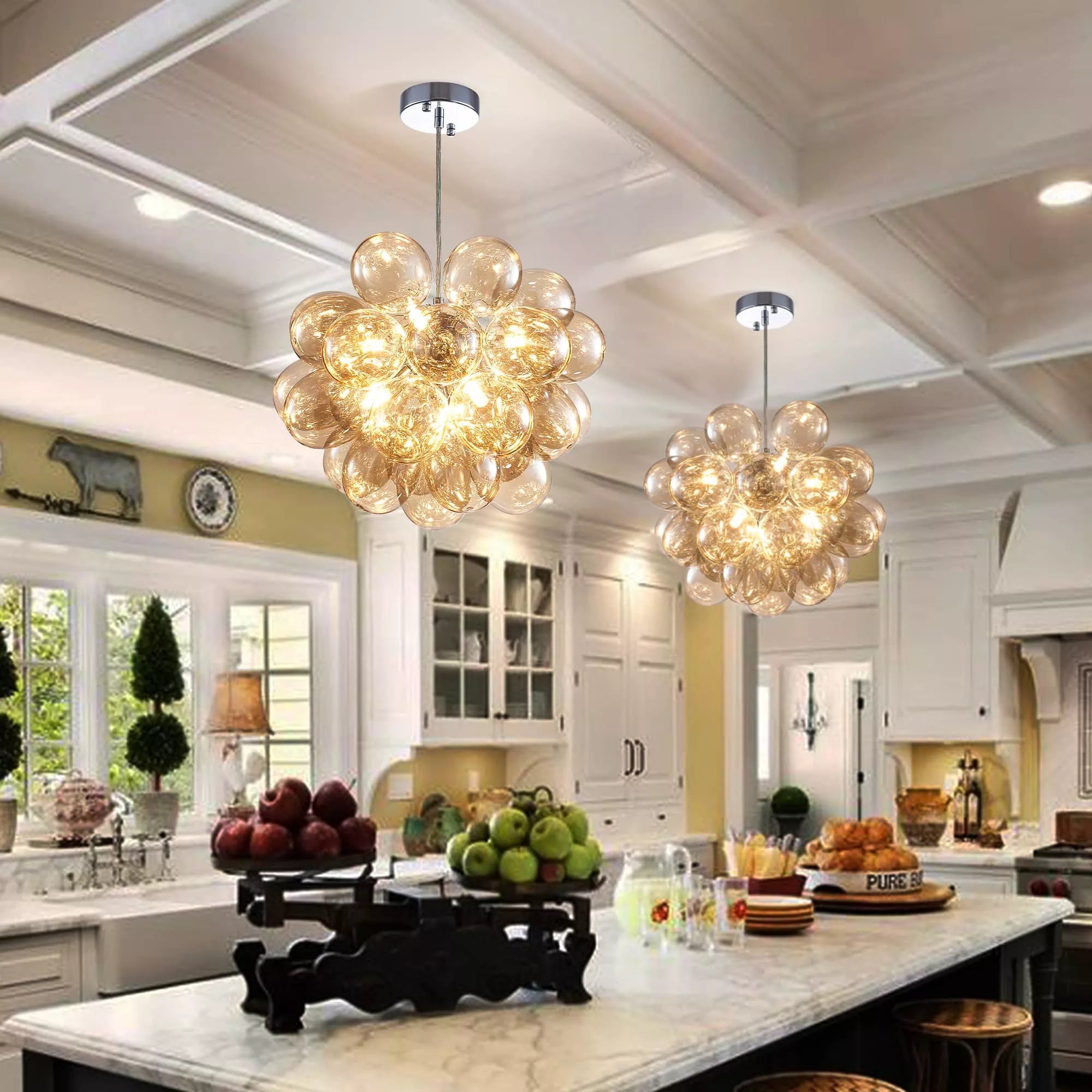 Bubbles Chandelier Dark Beige Blown Glass Balloon Light Brown-T8