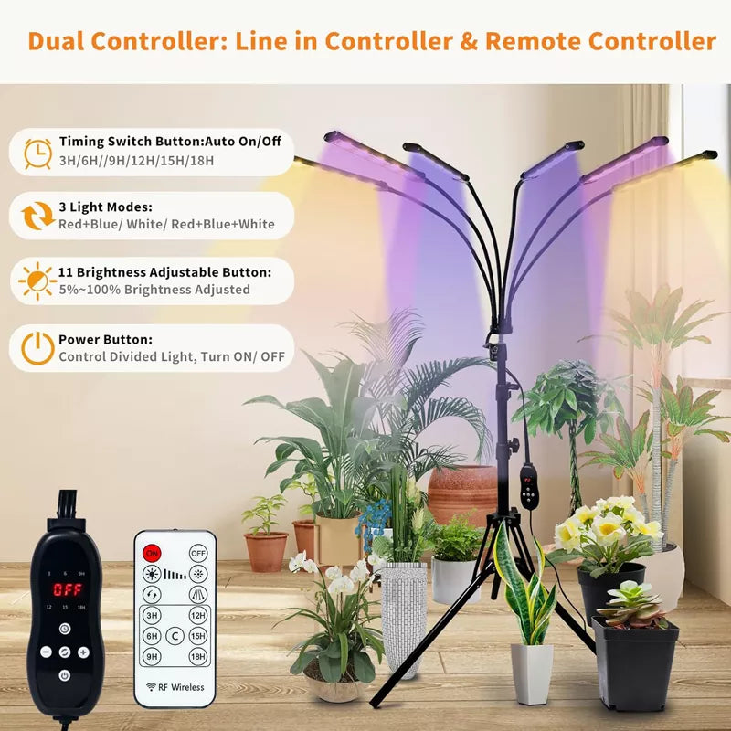6 Heads LED Floor Plant Lights for Indoor Growing with Clip & Adjustable Stand -A6
