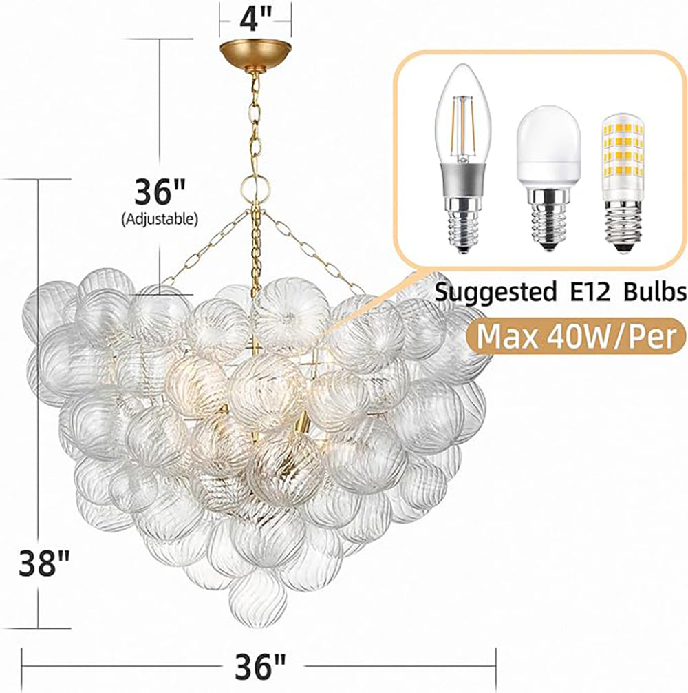 Talia Style Bubbles Chandelier Clear Ball Swirled Texture D36" X H38"-T4
