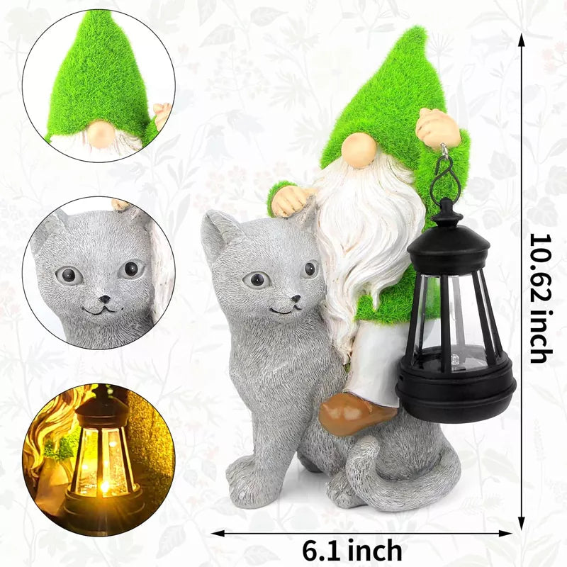 Garden Cat Gnome Decorations for Yard with Solar Lights