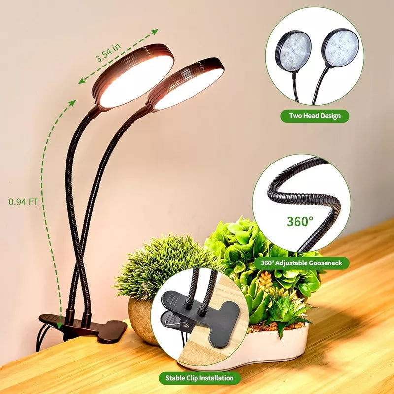 Full Spectrum 2-Head LED Grow Light with Gooseneck Clip 2 Colors 2 Packs
