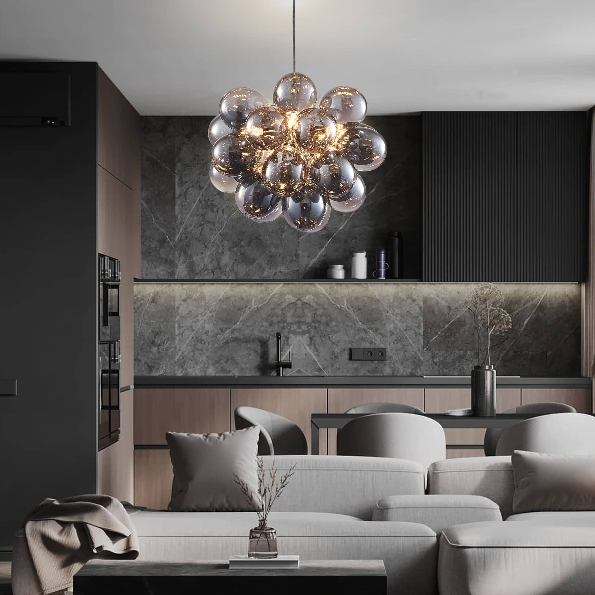 Bubbles Chandelier Electroplating Grey/Black Blown Glass Balls-T9