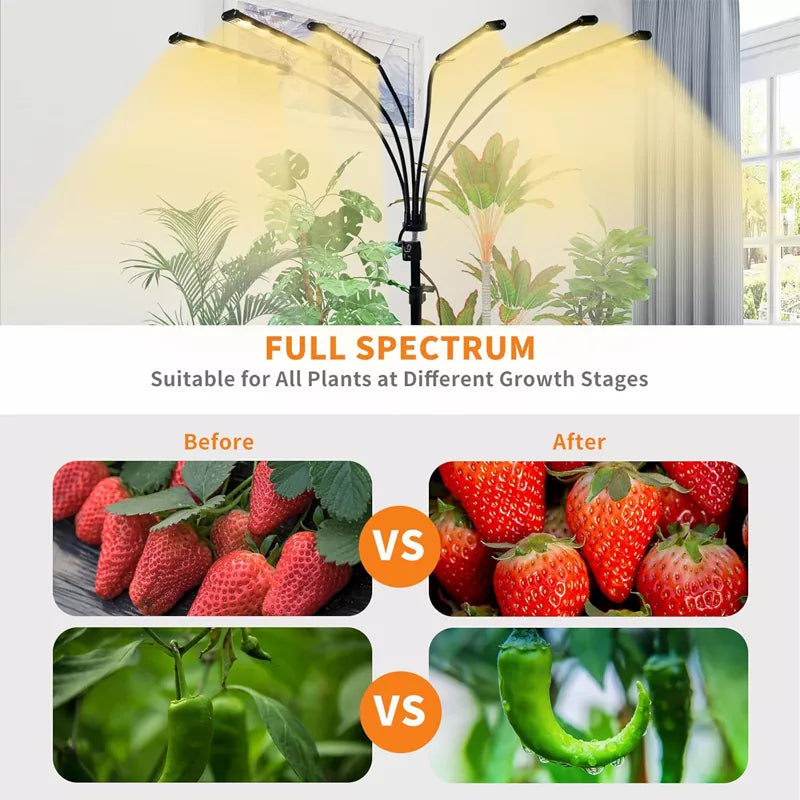 6 Heads LED Floor Plant Lights for Indoor Growing with Clip & Adjustable Stand -A6