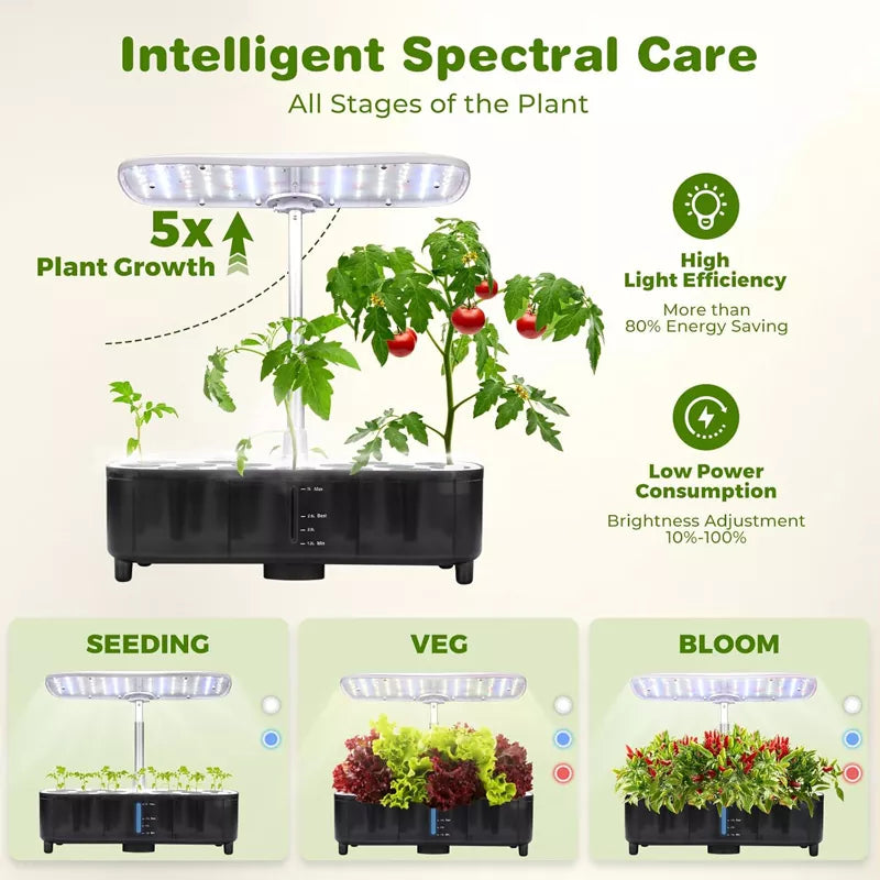 Smart Hydroponics LED 48W Indoor Garden Grow System Visible 5L Tank