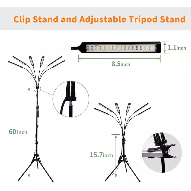6 Heads LED Floor Plant Lights for Indoor Growing with Clip & Adjustable Stand -A6