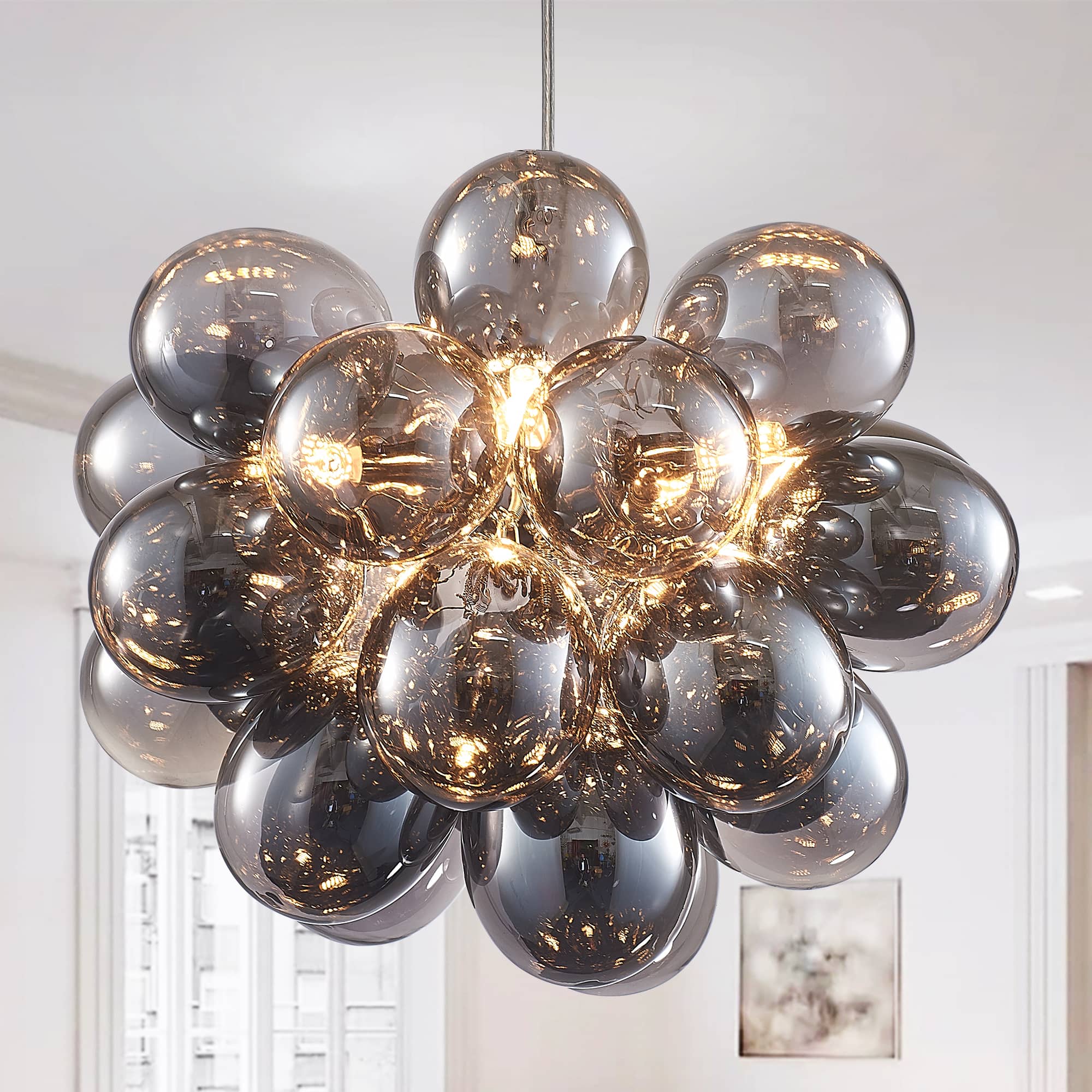 Bubbles Chandelier Electroplating Grey/Black Blown Glass Balls-T9