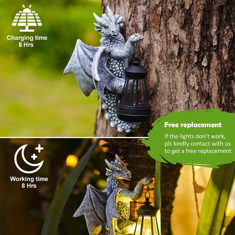 Dragon Tree Hugger with Solar Lantern Light for Outdoor Garden Decor