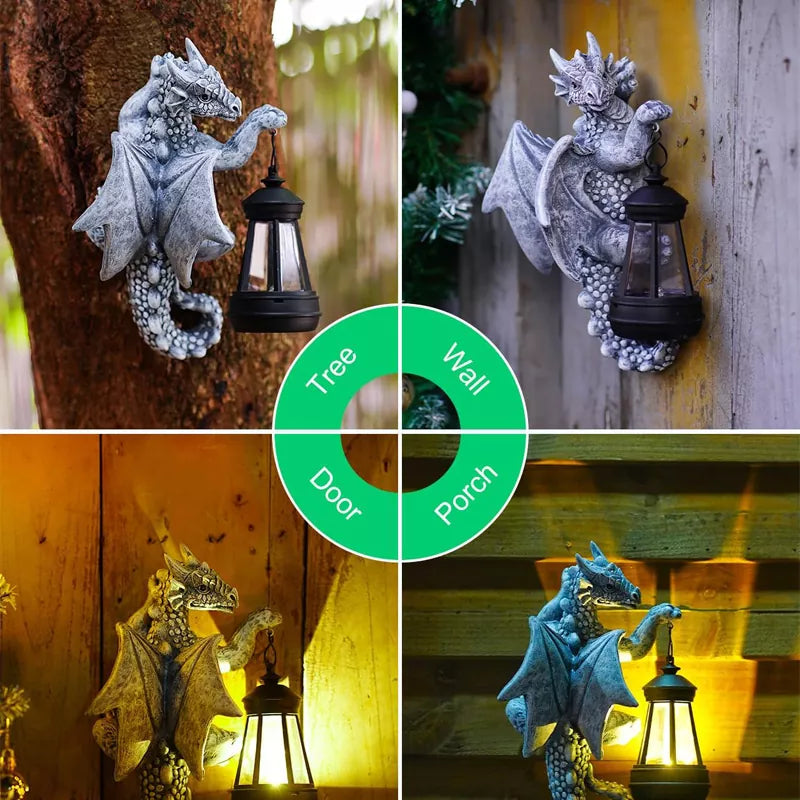 Dragon Tree Hugger with Solar Lantern Light for Outdoor Garden Decor