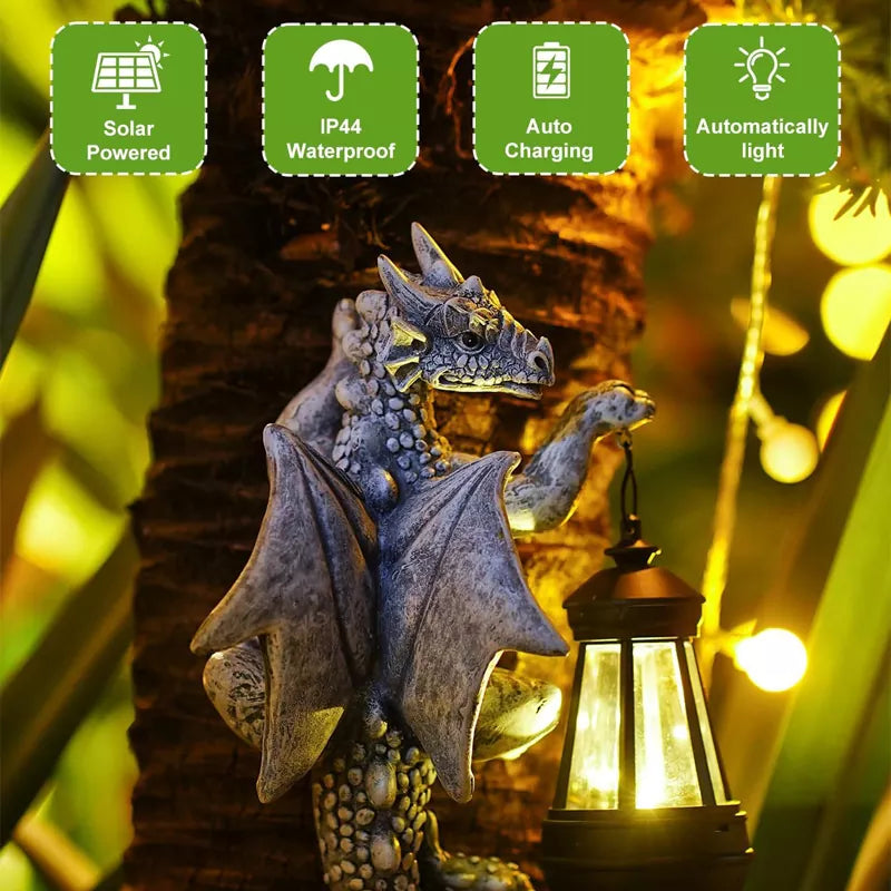 Dragon Tree Hugger with Solar Lantern Light for Outdoor Garden Decor