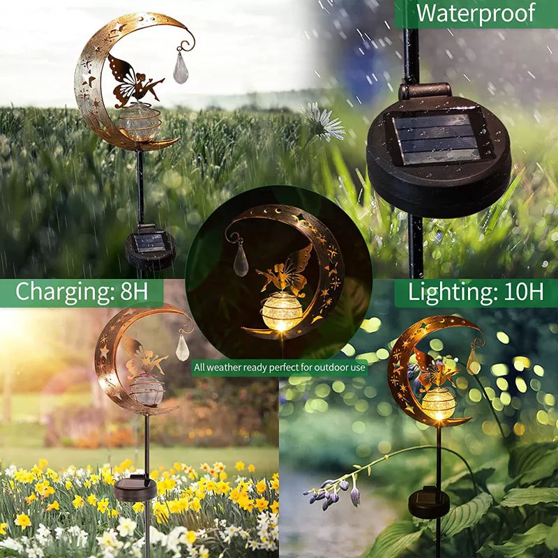 Fairy Moon Figurine Light Stake Solar Garden Statue