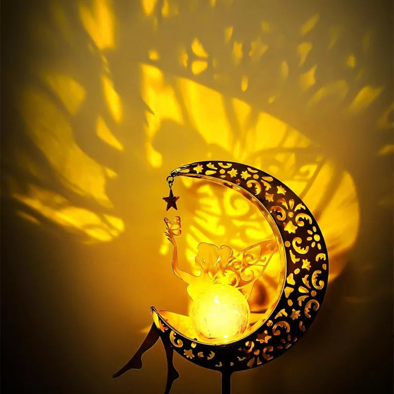 Fairy Moon Figurine Light Stake Solar Garden Statue