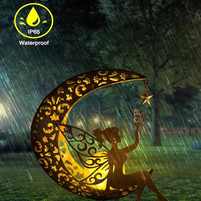 Fairy Moon Figurine Light Stake Solar Garden Statue