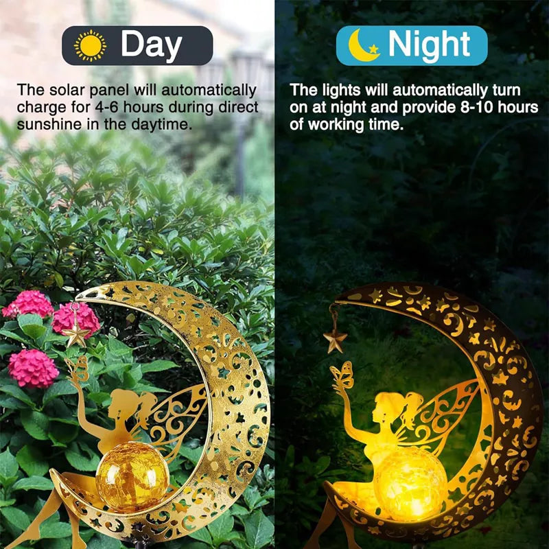 Fairy Moon Figurine Light Stake Solar Garden Statue