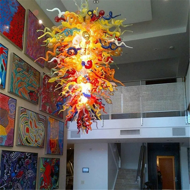 Luxury High Ceiling Lights Blown Glass Pendant Light  Chandelier