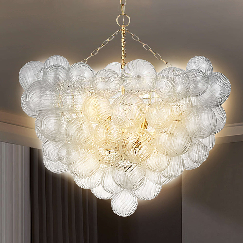 Talia Style Bubbles Chandelier Clear Ball Swirled Texture D36" X H38"-T4