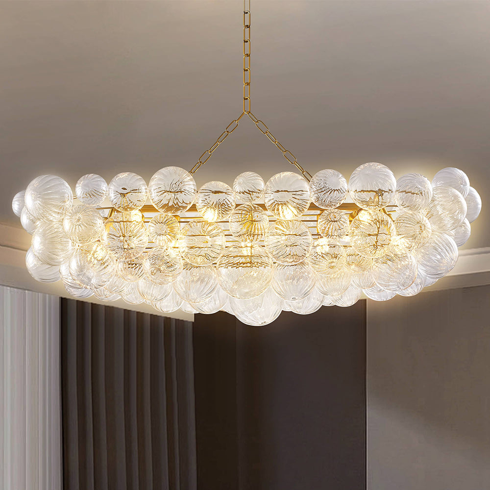 Bubbles Chandelier Talia Style Ribbed Clear Globes Rectangular Shape-T6