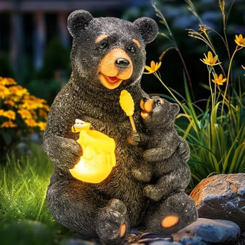 Solar Garden Statues Loving Bear Figurine Lights for Outside