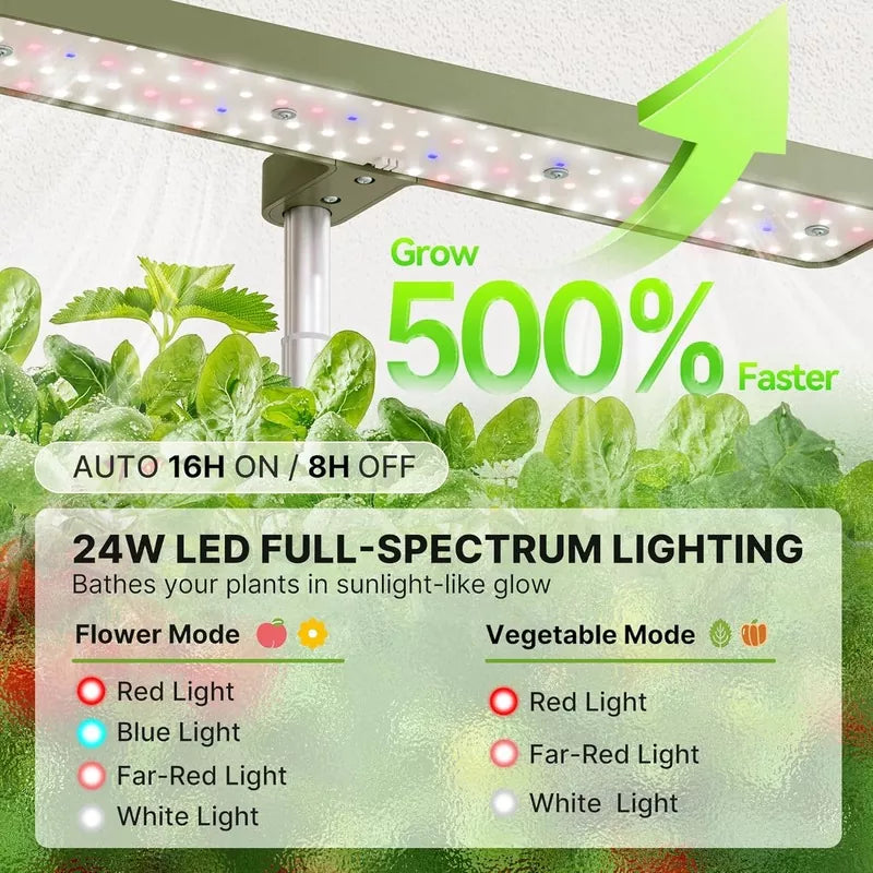 Hydroponics Growing System Kit 12 Pods 24W LED Grow Light Indoor Garden