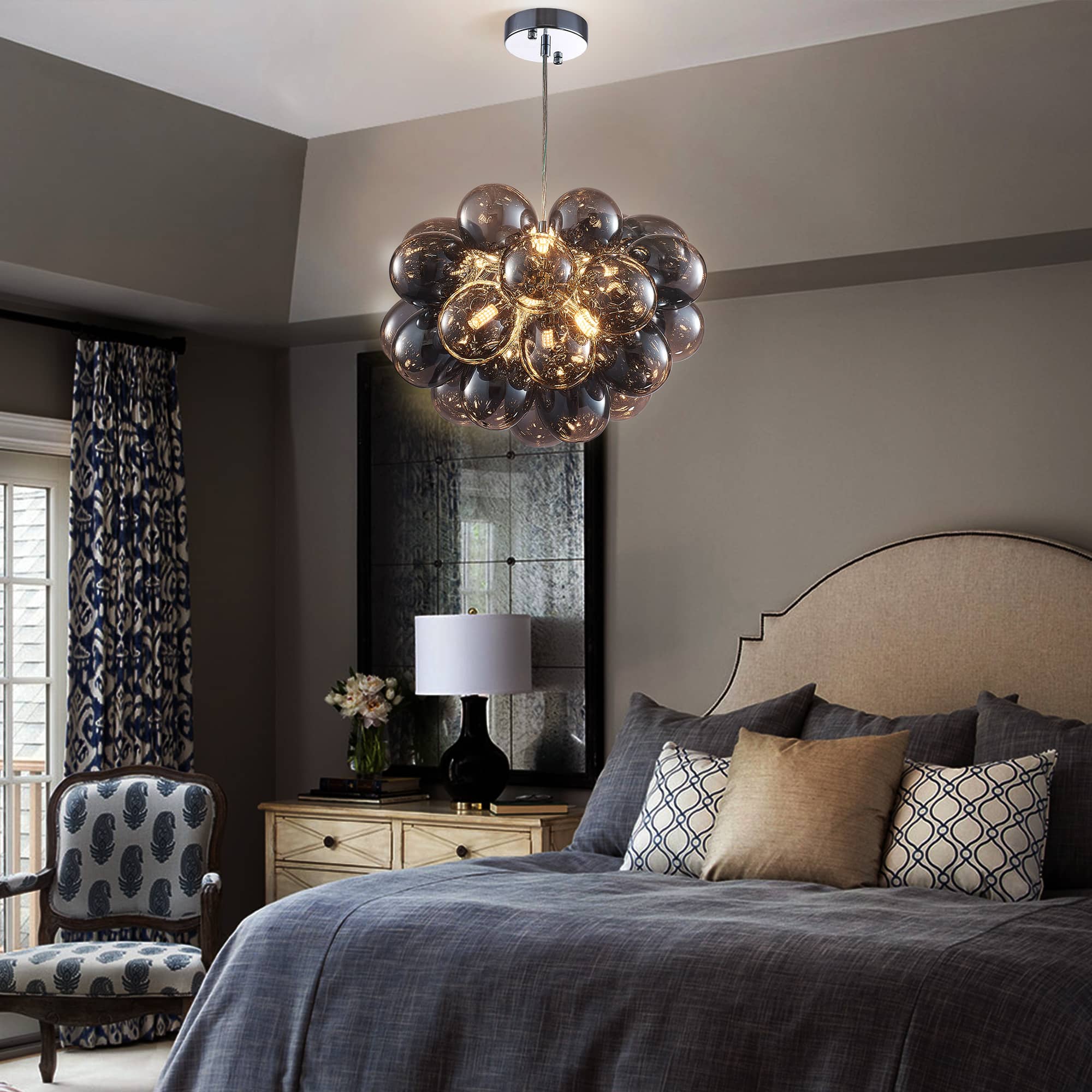 Bubbles Chandelier Electroplating Grey/Black Blown Glass Balls-T9
