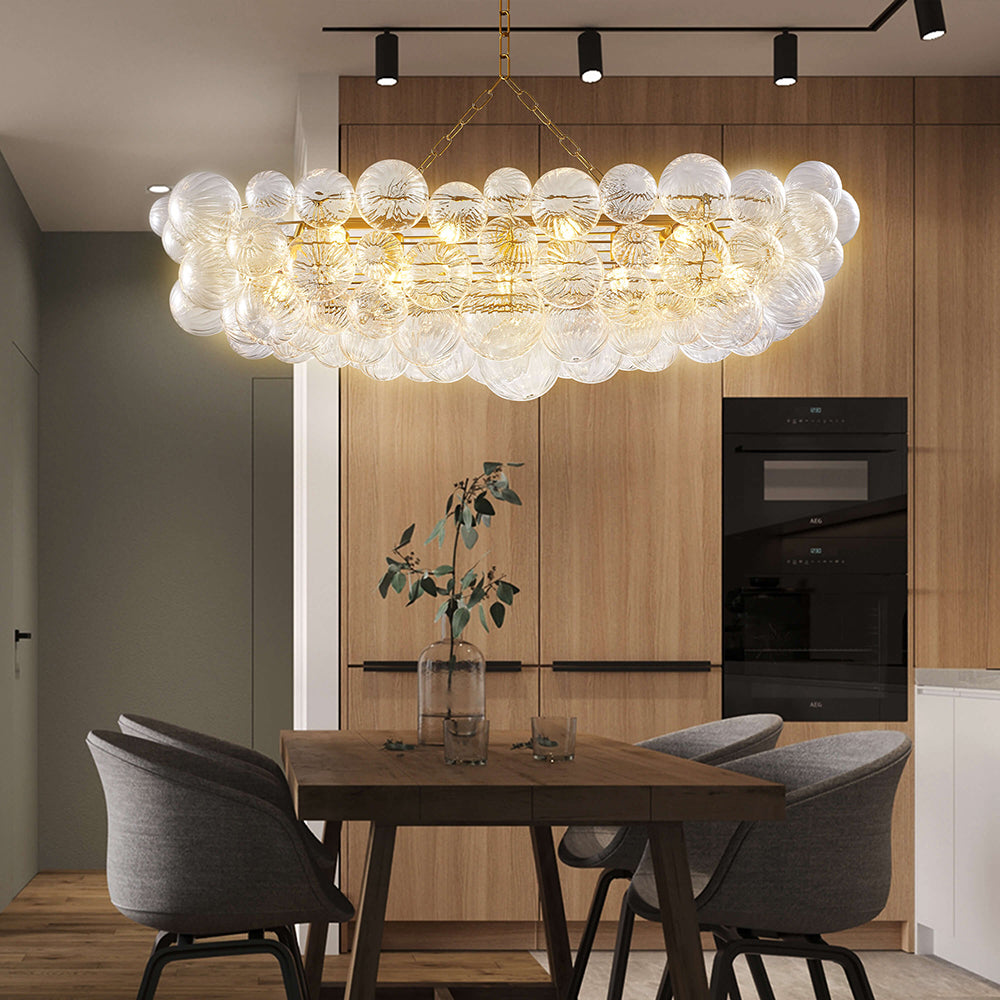 Bubbles Chandelier Talia Style Ribbed Clear Globes Rectangular Shape-T6