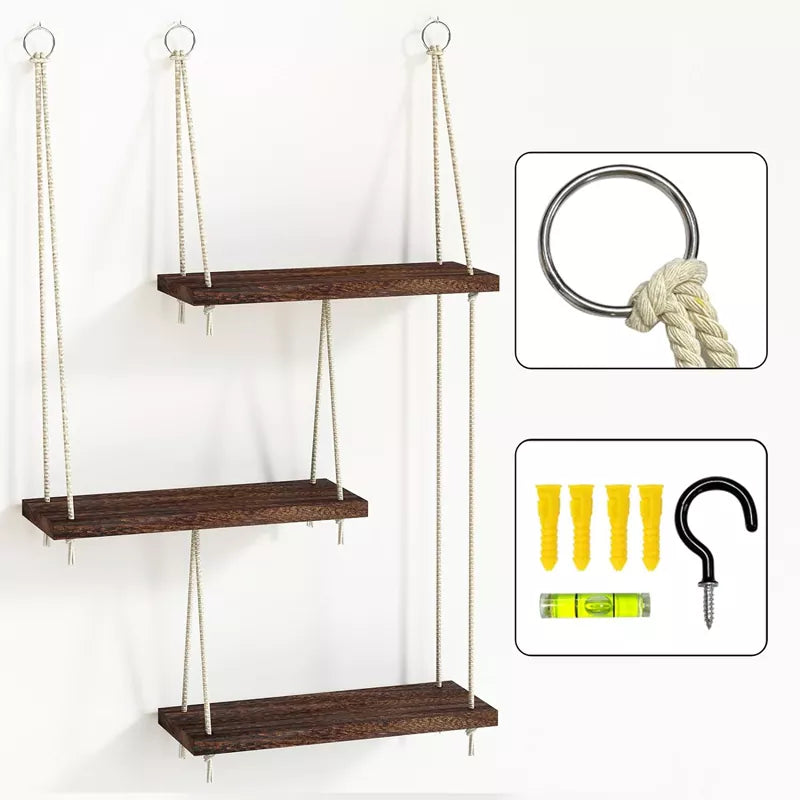 Hanging Shelves for Wall 3 Tier Boho
