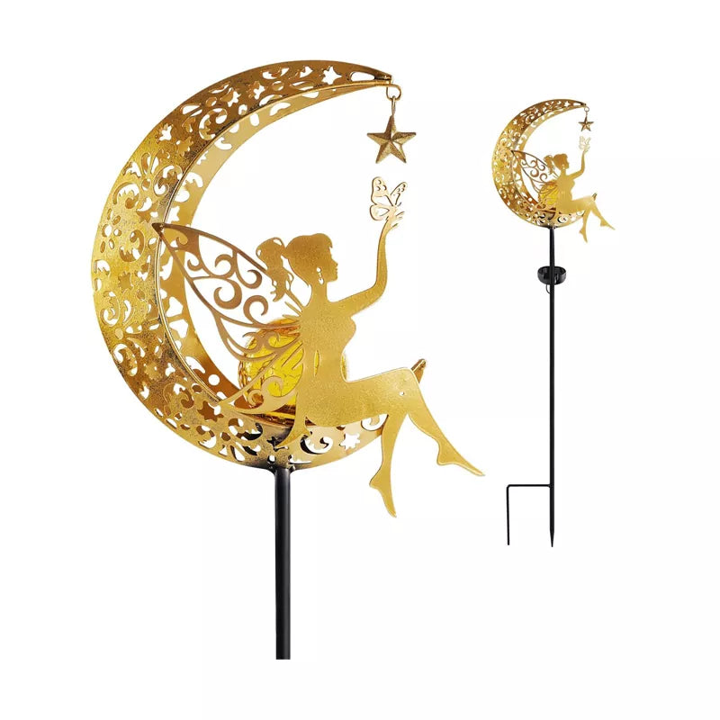 Fairy Moon Figurine Light Stake Solar Garden Statue