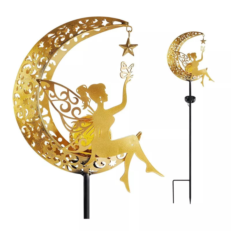 Fairy Moon Figurine Light Stake Solar Garden Statue