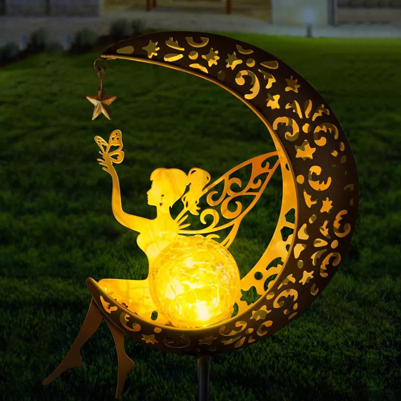 Fairy Moon Figurine Light Stake Solar Garden Statue