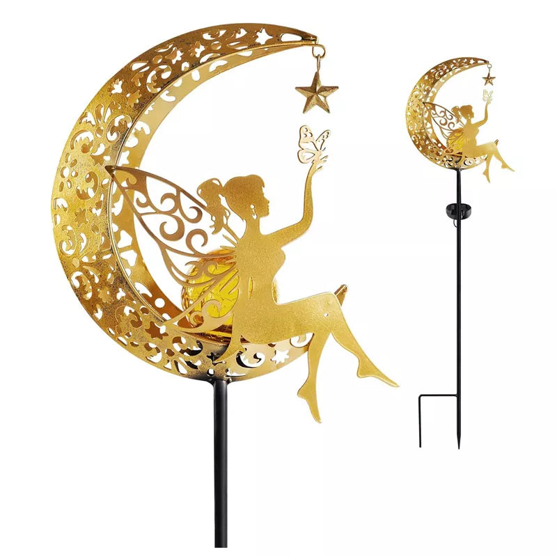 Fairy Moon Figurine Light Stake Solar Garden Statue
