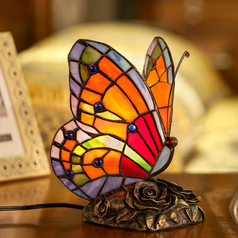 Butterfly Night Table Lamp Tiffany Style Bedroom Bedside Feeding Bar Decoration - ktvhomes