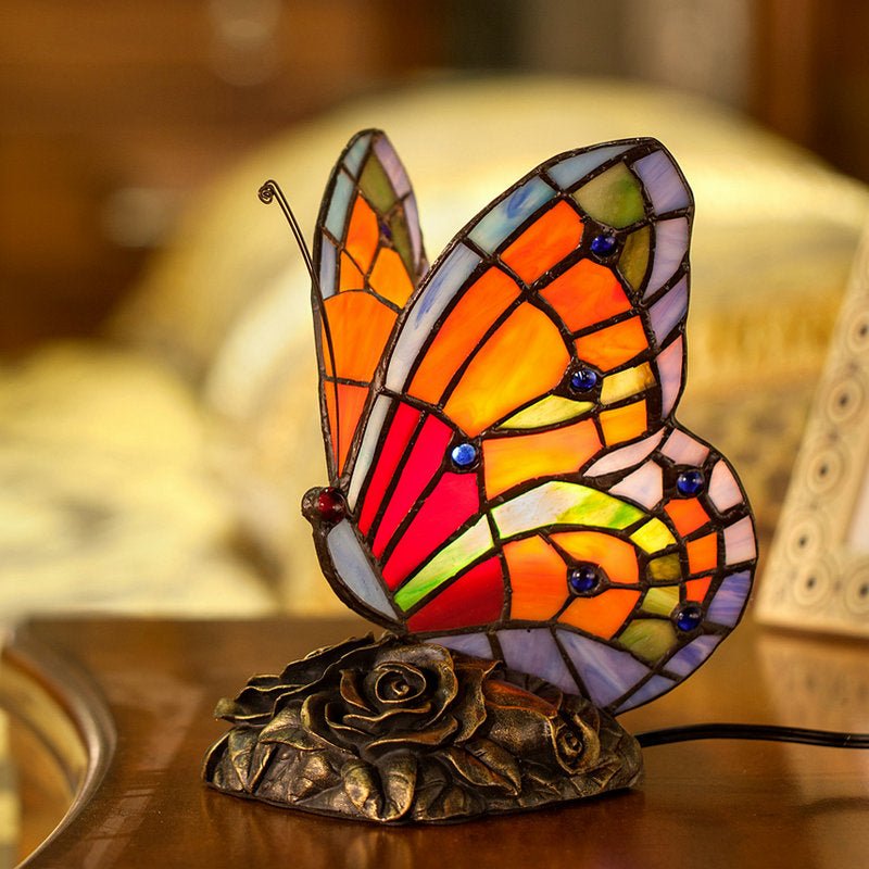 Butterfly Night Table Lamp Tiffany Style Bedroom Bedside Feeding Bar Decoration - ktvhomes